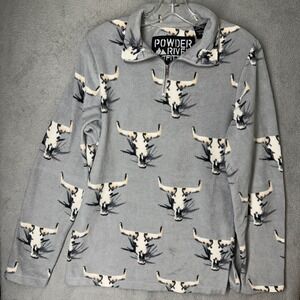 Powder River Outfitters Womens Gray Skull Print Fleece 1/4 Zip Pullover Size M